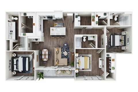 Floor plan for 3 beds, 3 baths, 1399 sqft